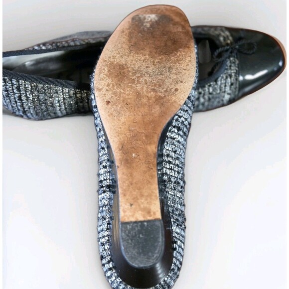 FS/NY French Sole Black Twill 1.5" Wedge Heel Shoe Sz 9 Patent Leather Cap Toe - Picture 7 of 7